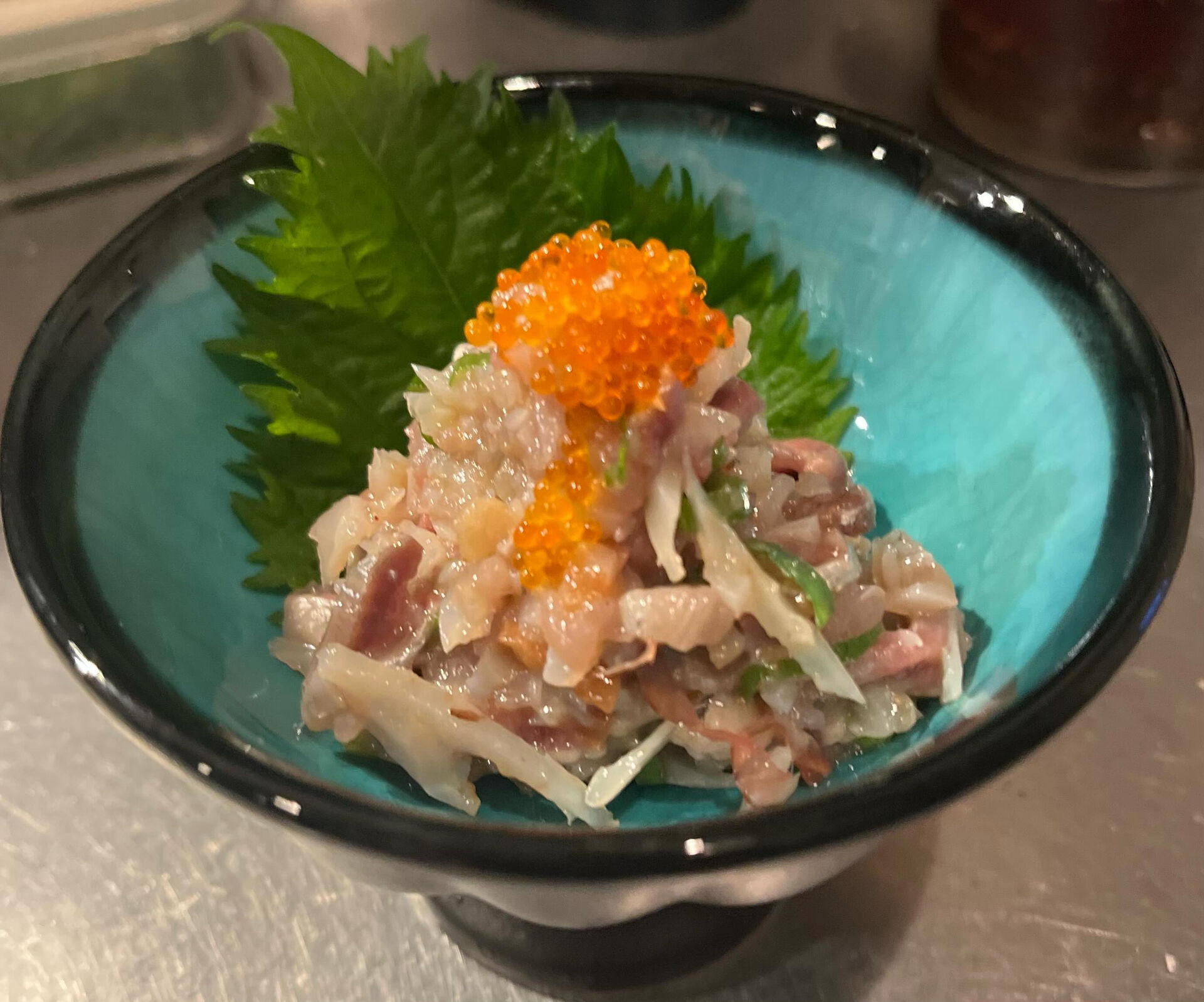 「青魚と梅水晶のたたき」🐟